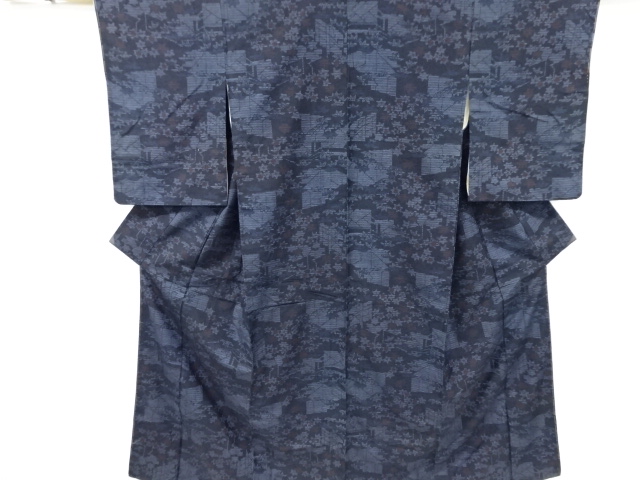 リサイクル　笹楓模様織り出し手織り紬着物